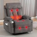 Recliner Chair for Adults 360° Swivel Rocker Glider Recliner w/Vibration Massage and Lumbar Heating Cup Holder and USB Charge Port for Living Room Bedroom Grey