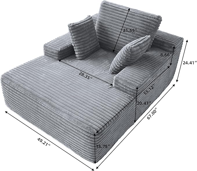 JACH 67 Oversized Boneless Sofa Bed Corduroy Sleeper Couch Lounge Chair Modern Comfy Deep Seat Lazy Sofas for Living Room Movie Room Game Room Small Space No Assembly (Light Grey)