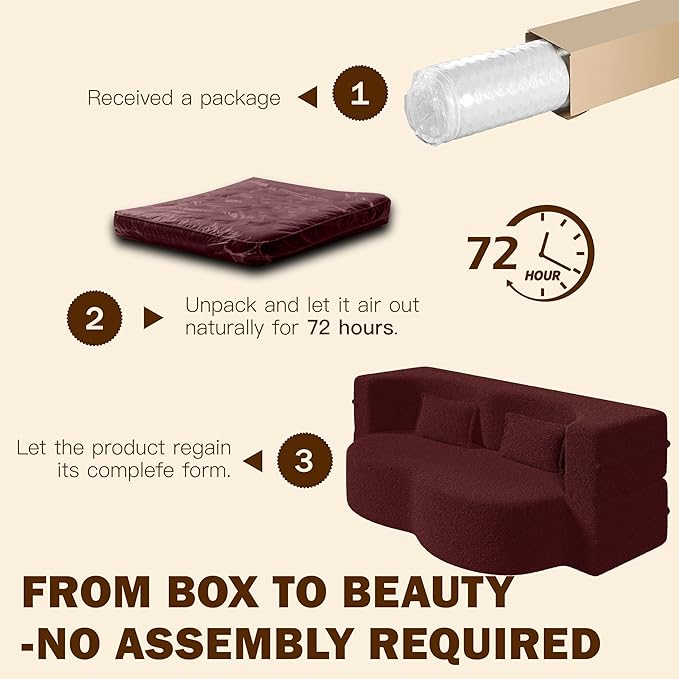JOYBASE 78in Sofa Couch Convertible Oversized Cloud Loveseat Minimalist Sleeper Sofa Bed for Living Room Apartment Office No Assembly Required (Wine Red)
