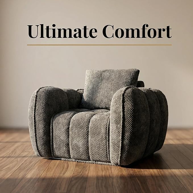 Furnimart Pumpkin Single Sofa Oversized Could Comfy Accent Chair Foam Boneless Chair Wide Seat Modern Small Couch for Living Room Bedroom Assemble Free(Gray)