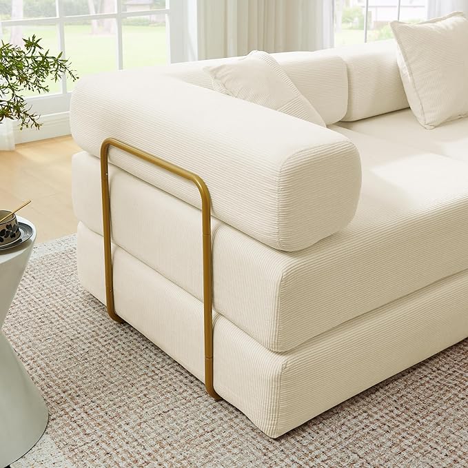 Eafurn L Shaped Convertible Sleeper Sofa Bed King Size Sleeper Sofabed 7-in-1 DIY Combination Corduroy Folding Mattress Couch with Fixed-Shape Frame Boneless Floor Sofa Couch