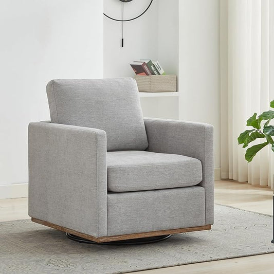 KEIKI 360° Swivel Club Chair with Backrest Pillow Accent Square Single-seat Armchair Upholstered Sofa for Reading Nursery Living Room Bedroom Lounge Hotel