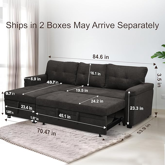 Naomi Home L Shaped Sectional Couch with Storage &amp Pull Out Bed – 3-in-1 Convertible Sleeper Sofa Bed Small L Shape Sofa for Living Room Sofa Bed with Storage Chaise in Espresso Velvet