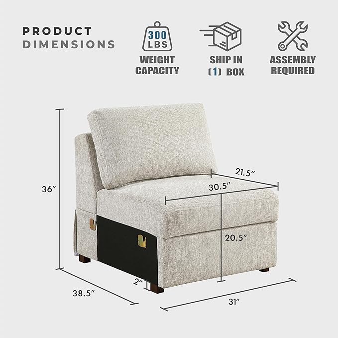 Lexicon Modular Sectional Sofa Module for Sectional Couch Armless Chair Removable Back Cushion Cover Microfiber Sand