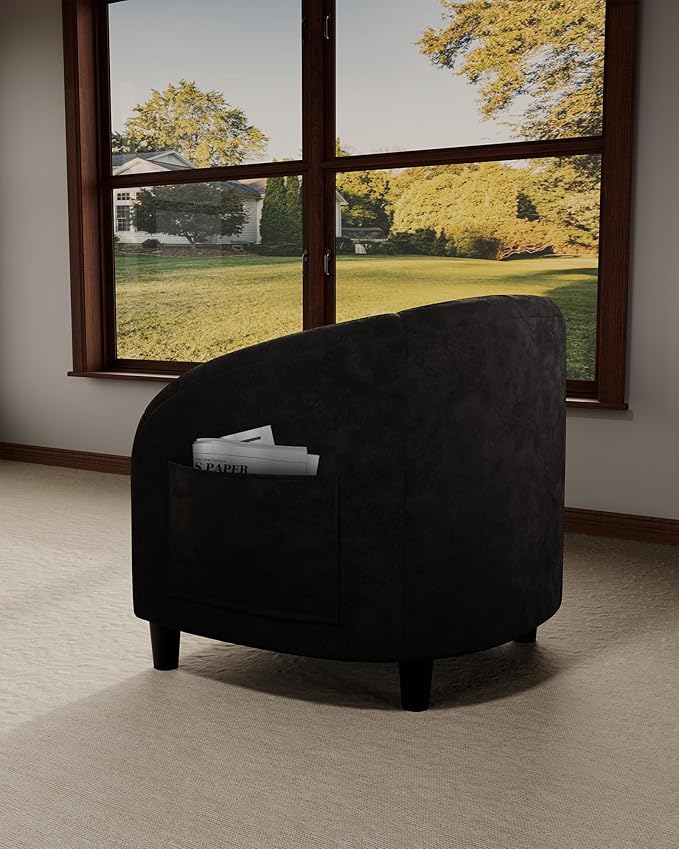 Accent Chair Velvet Barrel Chairs Comfy Round Club Armchair with Soft Cushion for Living Room Bedroom Reading Waiting Room Black