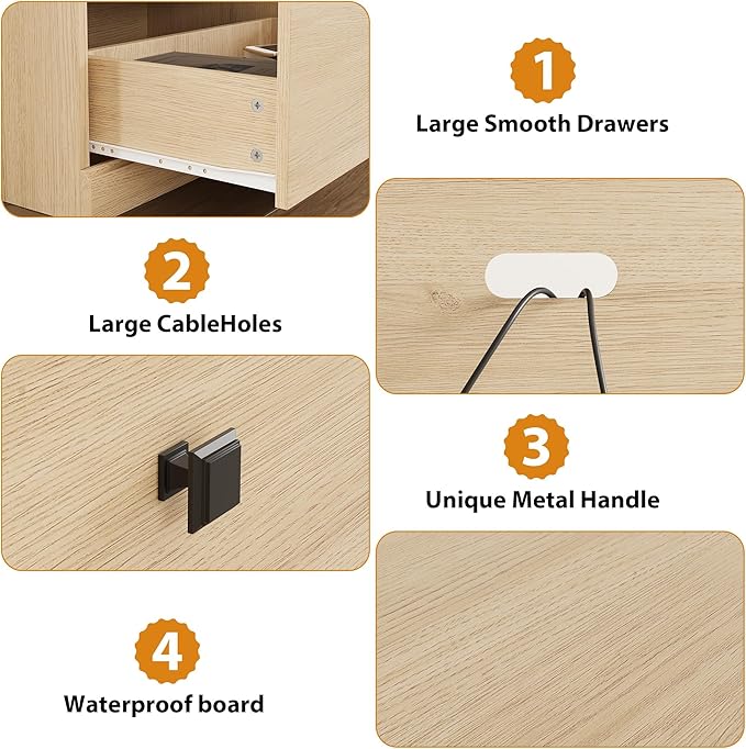 IDEALHOUSE 70in TV Stand for TVs up to 80 Mid Century Modern Entertainment Center with Storage Drawer and Open Shelves TV Console Media Cabinet for Living Room Bedroom Light Oak