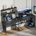 HLDIRECT L Shaped Desk with LED Light &amp Power Outlet 67 Inch Reversible Corner Gaming Desk with Storage Shelves &amp Drawer Computer Table with Monitor Stand Home Office Work Study Black