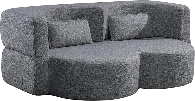 KEIKI 79 Convertible Floor Sofa Bed Fold ‌Teddy Sleeper Cloud Couch with Storage &amp Deep Seat Comfy Upholstery Curved Boneless Futon Couches 2-in-1 Sofas for Living Room Bedroom No Assembly G