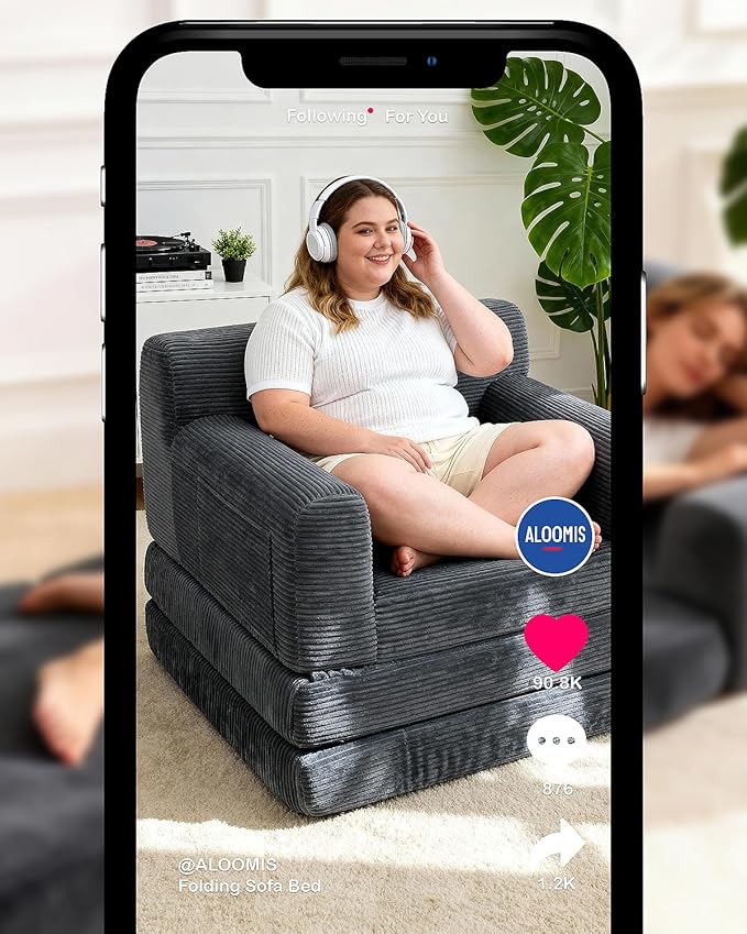 Boneless Couch Sofa Bed Convertible Sleeper Chair with One-Piece High-Density Foam (No Lumps) Foldable Floor Mattress for Adults Guest Gaming Non-Slip Side Pockets 84x35 No Assembly