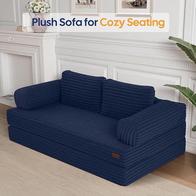 MeMoreCool Convertible Sofa Bed Folding Floor Couch Bed Queen Pull Out Sleeper Couch with Pillows Fold Out Futon Sofa for Bedroom Living Room Small Space Corduroy Beige