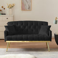 Velvet Tufted Small Loveseat Sofa Modern 2 Seater Small Sofa Couch with Gold Metal Legs and 2 Pillows for Living Room (Black)