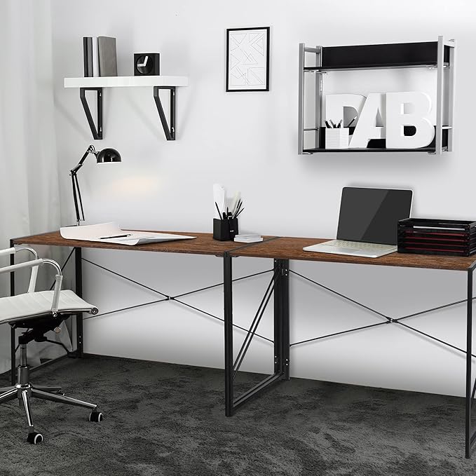 SUPER DEAL 40 inch Folding Computer Writing Desk Wood and Metal Study Desk PC Laptop Home Office Study Table Espresso