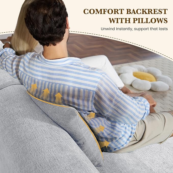 158 U Shaped Convertible Modular Couch Cloud Couch Sectional with Ottoman 6-Seater Chenille Boneless Couches for Living Room Apartment No Assembly Light Grey 1PCS