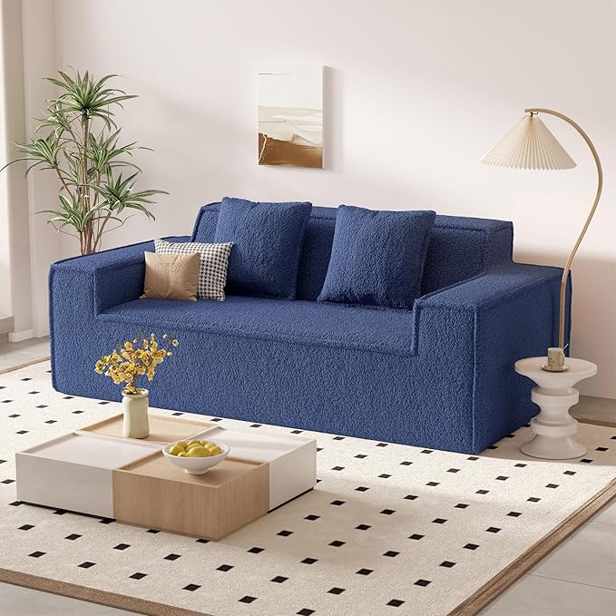 75'' Cloud Loveseat Sofa No Assembly Required Comfy Deep Seat Teddy Couches 1 pcs for Living Room Bedroom Apartment(Teddy Fabric-Blue)