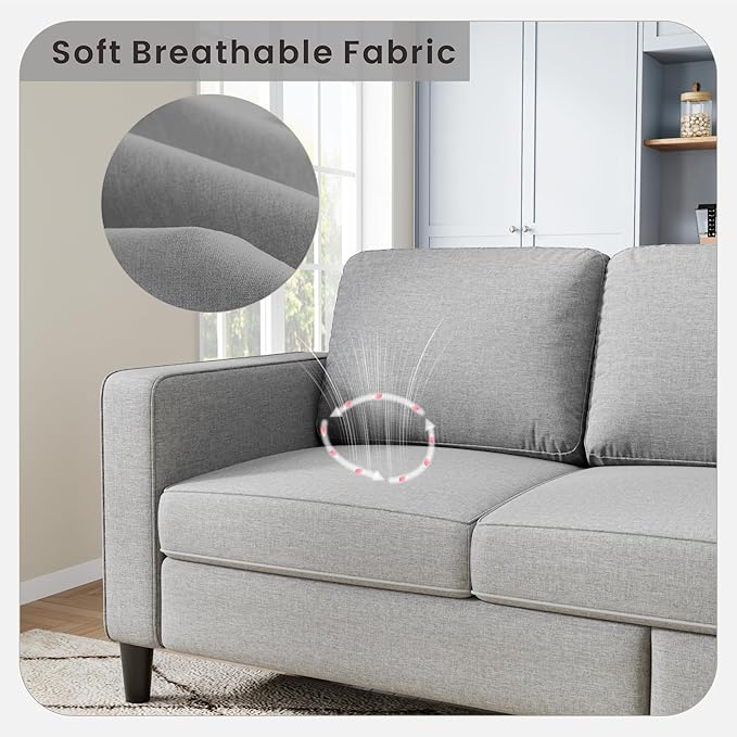 Sectional Sofa and Couches for Living Room 78'' Light Grey 3 Seat L-Shaped Couch with Movable Ottoman Comfy Linen Convertible Sectionals Sofas with Chaise for Apartment Dorm Small Space
