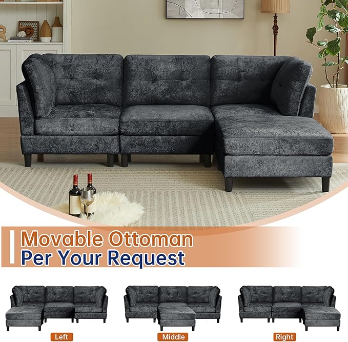100 Sectional Couches for Living Room Modular Sectional Sofa Couch Modern Linen L Shaped Couch 4 Seater Convertible Sofa for Living Room Apartment Office Dark Grey