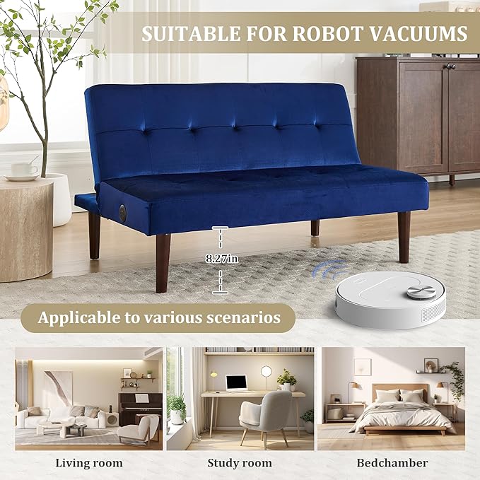 Anwick Convertible Futon Sofa Bed with Charging Port 45″ Folding Sleeper Sofa Adjustable Backrest Small Couch for Living Room Small Spaces Or Office Modern Loveseat (Blue)
