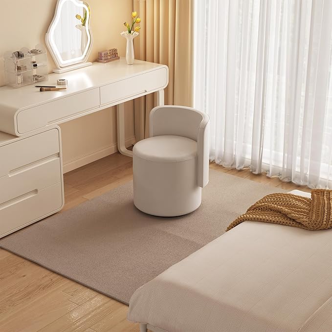 360° Swivel Vanity Chair with Back Modern Upholstered Leather Makeup Chair Comfortable Armless Accent Stool for Bedroom Living Room or Dressing Table Gray