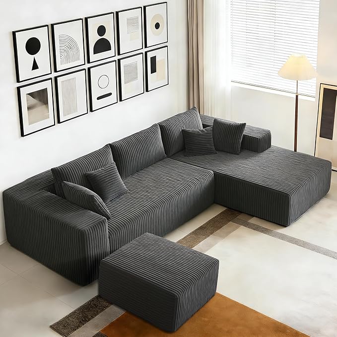 100 Cloud Modular Sectional Sofa U Shaped Couch Deep Seat Chaise Sectional Sofa for Living Room Modern Minimalist Upholstered Boneless Couch No Assembly Required Gray Right-Facing Chaise