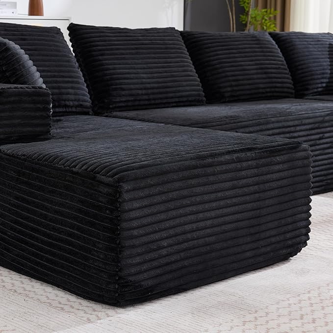 Boneless Couch U Shaped Sectional 130'' Modern Modular Cloud Couch with 2 Chaise Lounge 4-Seat Corduroy Deep Seat Sofa with Pillows for Living Room