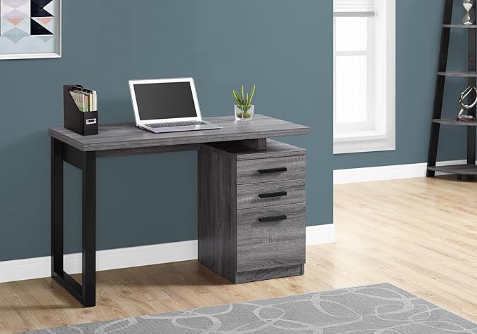 Computer Desk Home Office Laptop Left Right Set up Storage Drawers 48 l Work Grey Laminate Black Metal Contemporary Modern FQ353