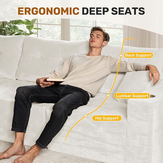 143 Modular Sectional Sofa for Living Room Convertible U-Shape Couch with Ottoman 6 Seater Modular Sectional SofaBeige Corduroy