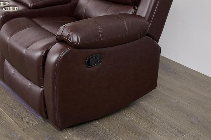 Faux Leather Manual Reclining Loveseat with LED and Console with SubWoofer