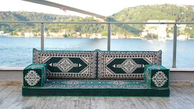 Single Arabic Floor Seating Cushions Arabic Majlis Floor Sofa Reading Nook Loveseat Sofa Single Floor Couch Ottoman Floor Pillows (Green)