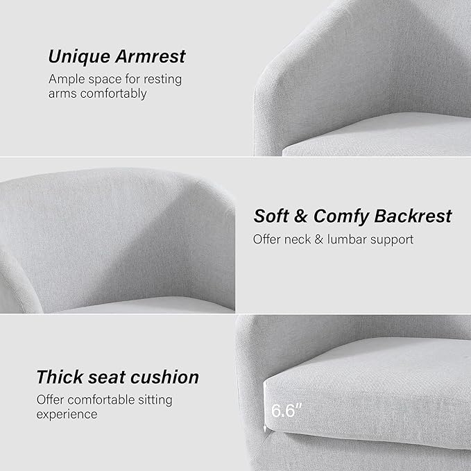 Swivel Barrel Chair Modern Round PU Leather Accent Armchair for Living Room Bedroom Oversized Comfy Club Reading Chairs for Adults (Chenille Beige Set of 2)