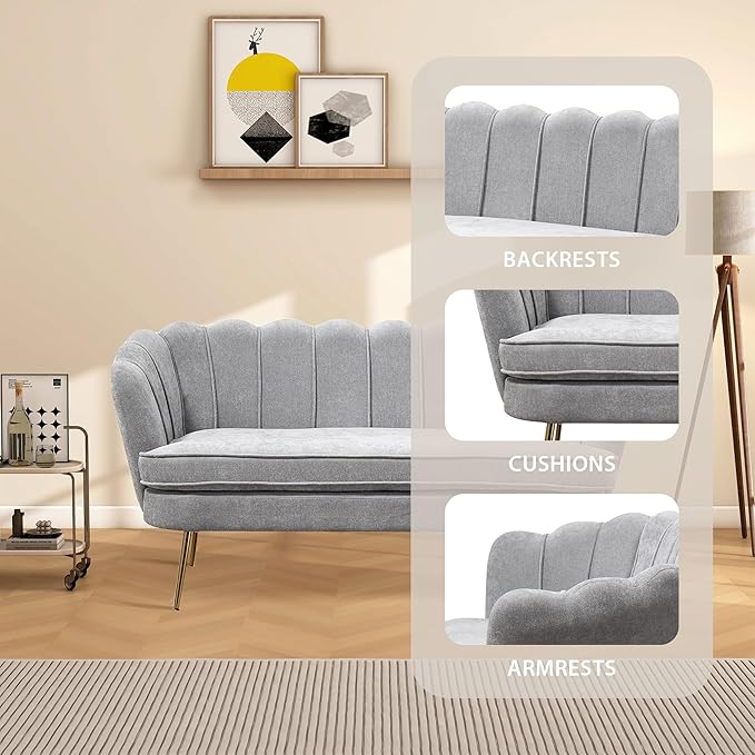 Aoiy &amp Wifon 59 W Comfy Small Loveseat for Small Spaces Upholstered 2-Seat Settee Loveseat with Metal Legs Chenille Gray