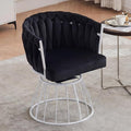 Mistpeople Swivel Weave Accent Chair Velour Upholstered Modern Chair with Woven Tufted Backrest for Living Room Bedroom Vanity Black