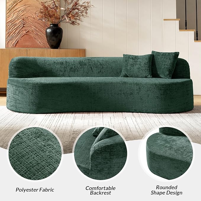 95 Modern Curved Compressed Sofa All-Foam 3-Seater Cloud Couch with 2 Pillows No Assembly Required Boneless Sofas for Living Room Olive