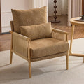 Karl home Cozy Chenille Accent Chair with Lumbar Pillow &amp Rattan Arms Modern Lounge Chair for Living Room Bedroom Reading Nook Khaki