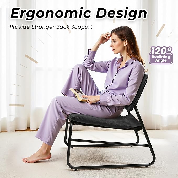 DAICO Modern Accent Chair Waterproof Armless Sling Accent Chairs Comfy Upholstered Side Sitting Chairs with Metal Frame for Living Room Bedroom Balcony Garden Faux Leather Black