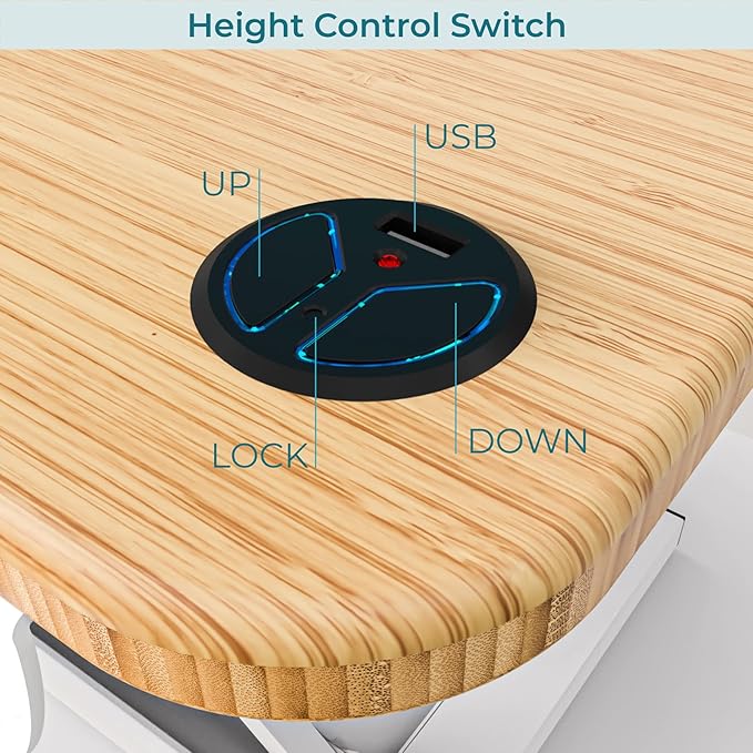 VERSADESK® PowerPro™ 36” x 24” Electric Sit-to-Stand Desk Converter w/Keyboard Tray for Home or Office | USB Charging Port | Supports Multiple Monitors | Lifts 80 lbs. - Natural Bamboo | White Base.