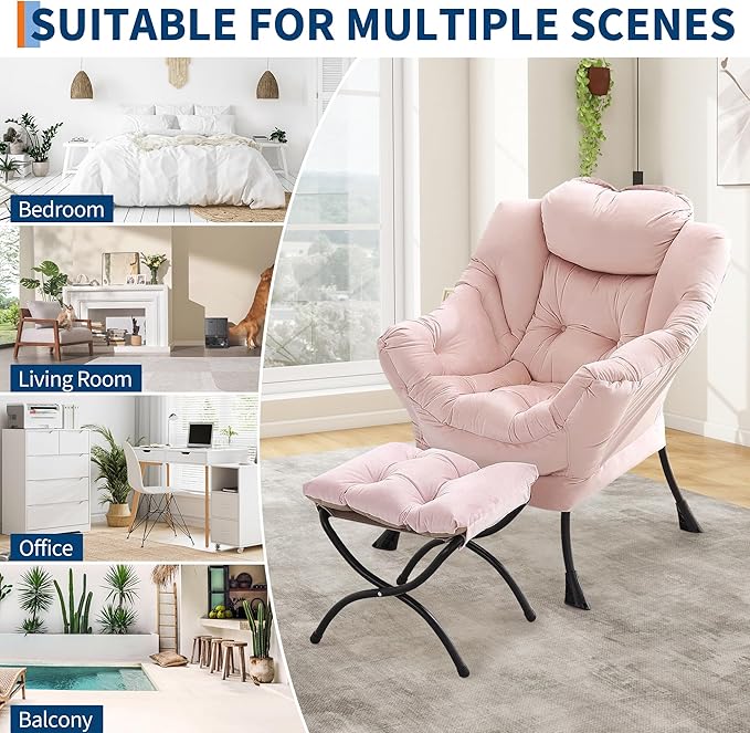 GarveeHome Lazy Chair with Ottoman Modern Lounge Accent Chair Leisure Sofa Armchair with Footrest Reading Armchair with Side Pocket for Living Room Bedroom Dorm &amp Office