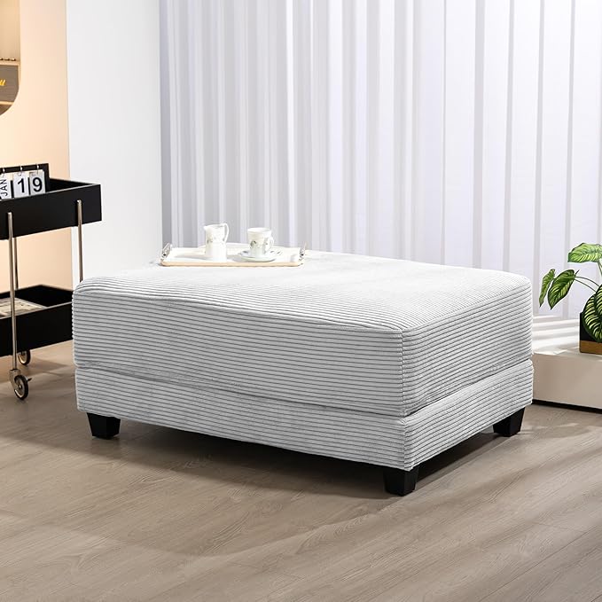 Corduroy Ottoman for Sectional Sofa Modular Footrest with Wooden Legs 43.7 x 29.1 x 18.5 Inches Convertible Furniture for Living RoomGray
