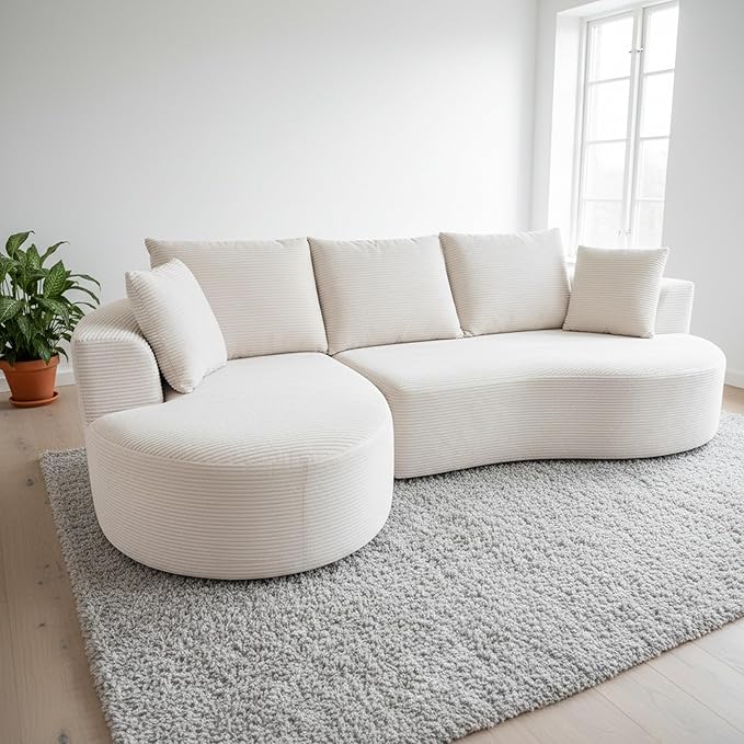 ERYE Oversized Curved Tight Backrest Sofa Floor Boneless Modular Foam Sofa Couch with Left Facing Chaise Lounge and 5 Pillows Corduroy Upholstered No Assembly Required