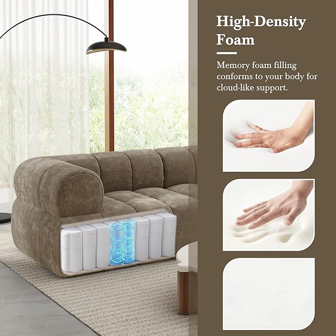 Christopher Knight Home Mania 122 Modular L-Shape Sofa Couch with Chaise Lounge Modern Sectional Sofa Set for Living Room Boucle Fabric Upholstered Cloud Couch with Deep Seat Brown