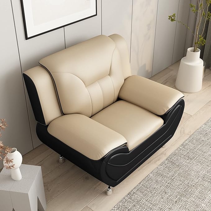 Michael Modern Faux Leather Upholstered Stainless Steel Legs Living Room Chair Camel/Black