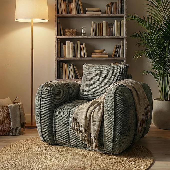 Furnimart Pumpkin Single Sofa Oversized Could Comfy Accent Chair Foam Boneless Chair Wide Seat Modern Small Couch for Living Room Bedroom Assemble Free(Gray)