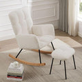 Modern Rocking Chair with High Backrest Armrests Ergonomic Design Lounge Recliner Chair for Living Room Bedroom Playroom Beige with Soft Seat