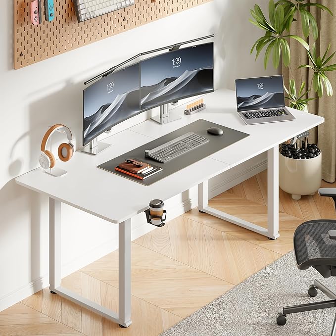 63x30 Inch Adjustable Standing Desk with 4 Legs Stand up Desk Features a Spacious Rectangular Top Dual-Motor Lift and Memory Presets (28-46Inch) for Home Offices or Computer Workstations White