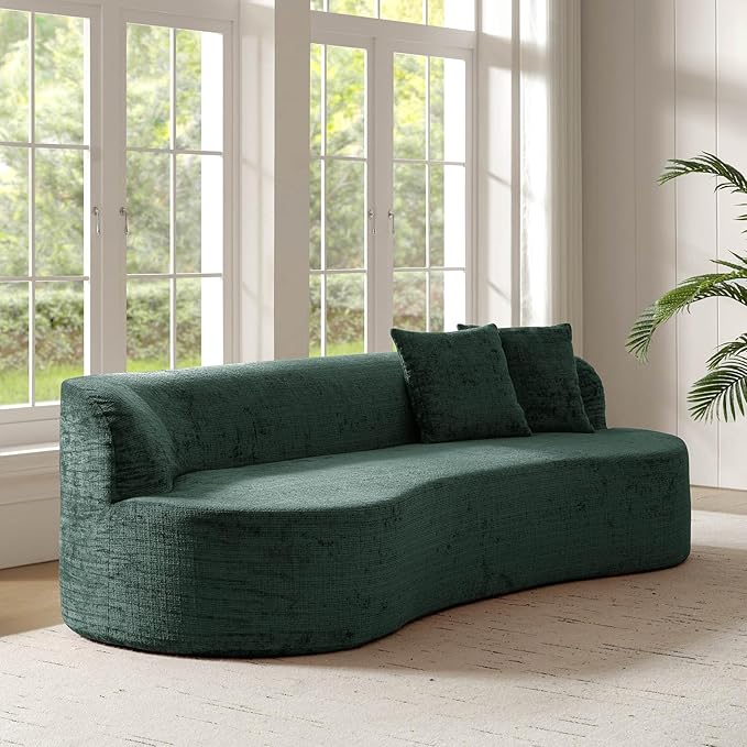 95 Modern Curved Compressed Sofa All-Foam 3-Seater Cloud Couch with 2 Pillows No Assembly Required Boneless Sofas for Living Room Olive