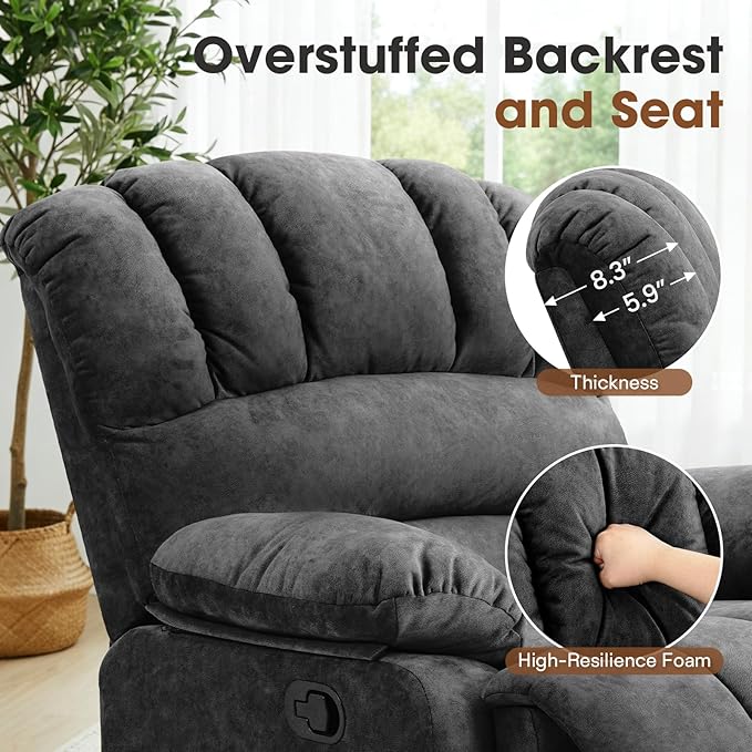 COOSLEEP Oversized Manual Swivel Rocker Recliner Chair Extra Wide Glider Rocker Recliner for Big and Tall Overstuffed Lazy Recliner Chair with High Back Single Sofa Chair for Living Room(Dark Gray)