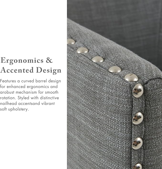 Madison Park Swivel Barrel Accent Chair Upholstered Curved Back with 7-Inch Thick Woven Cushion 360° Swivel Nailhead Trim Comfy Chair for Living Room Bedroom Office 28 Wide Grey Tyler