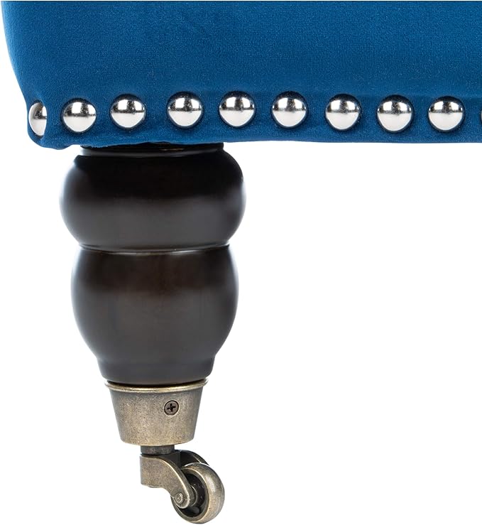 Safavieh Home Colin Navy Velvet and Espresso Tufted Club Chair