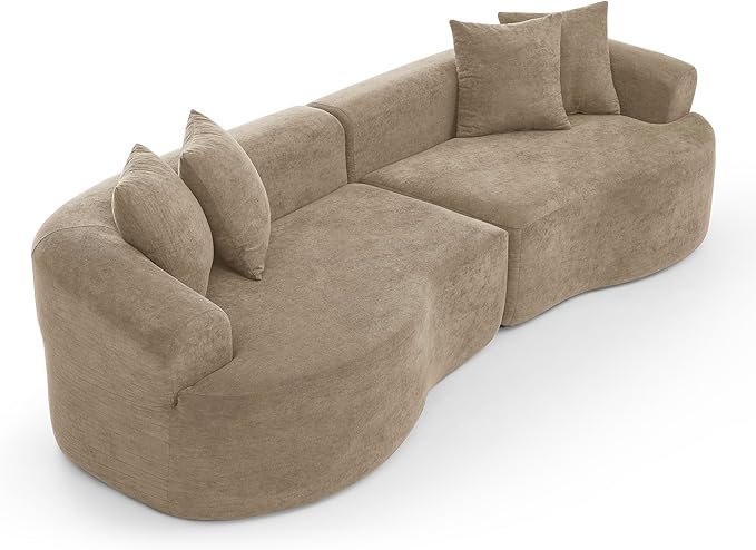 Curved Boneless Sofa Couches 4-Seat Tight Backrest Couch for Living Room Bedroom Boneless Cloud Sofa with 4 Pillows Floor Sofa in A Box No Assembly Required