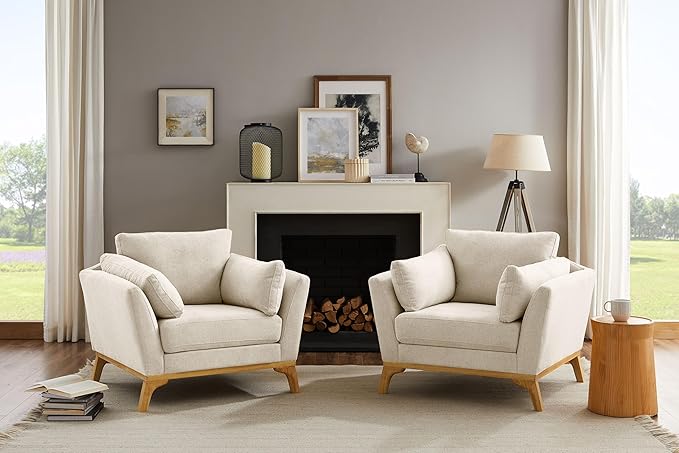 VANOMi Large-Sized Accent Chair Thick Cushion Bedroom Reading Chair Comfortable Living Room Single Sofa Linen Gray
