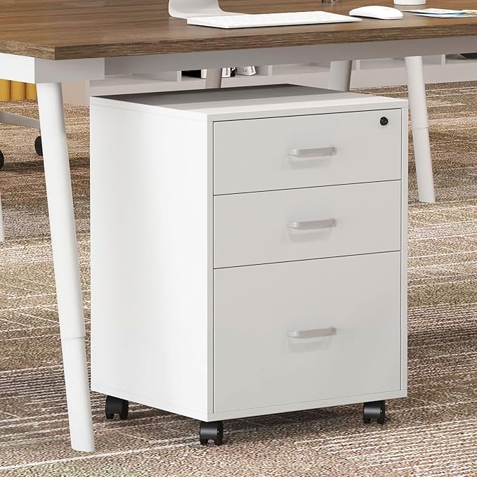 Need 3 Drawer Wood Mobile File Cabinet with LockRolling Filing Cabinet for Letter/A4 Size for Home OfficeWhite10CZLXFC04WT-ND-XIN